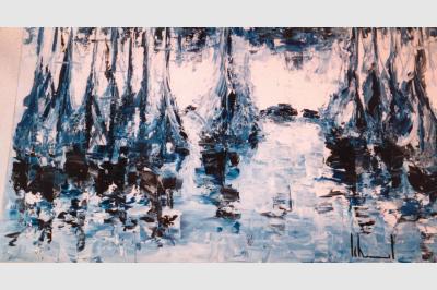VOILIERS AU PORT laque sur toile(40x60) not sold