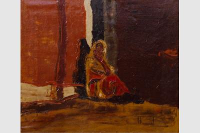 FEMME ASSISE laque sur toile (45x50) not sold