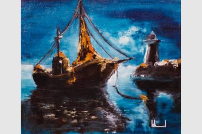 VAISSEAU FANTOME laque sur toile (40x50) npt sold